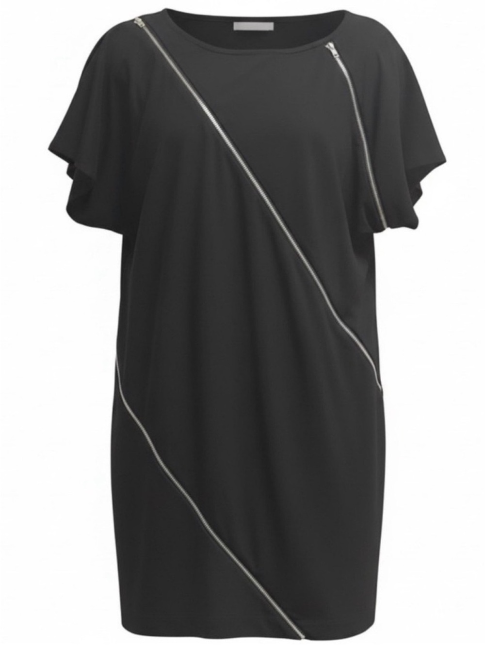 Lane Bryant 14/16 Black Shift Dress Silver Zipper Flutter Sleeve Plus Size